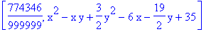 [774346/999999, x^2-x*y+3/2*y^2-6*x-19/2*y+35]